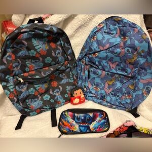 🔥Loungefly- Stitch Floral and Character Backpack Set - Black and Blue